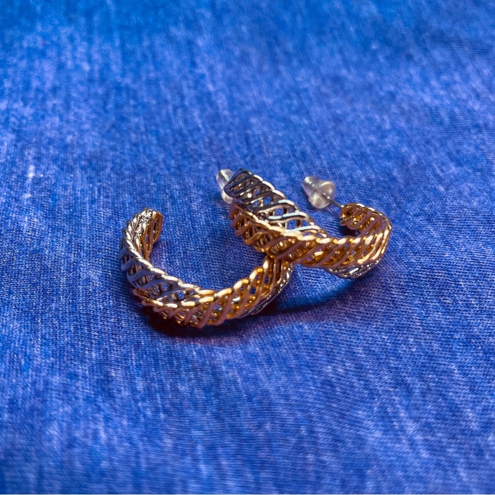 Golden silver band twist earrings
